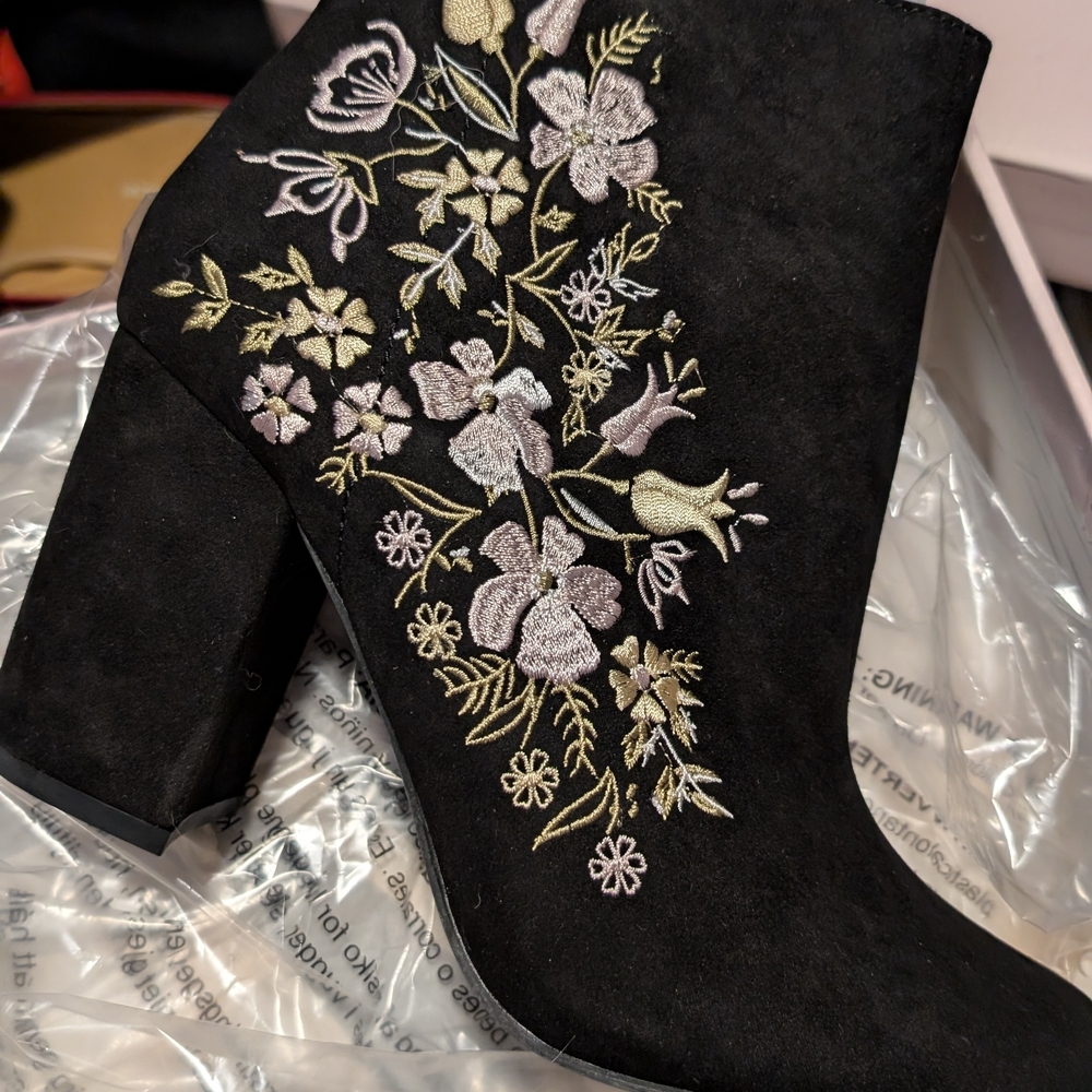 Embroidered Black Ankle Boots